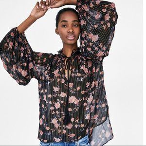 Zara Woman The Floral Lurex Blouse Women's Size Small